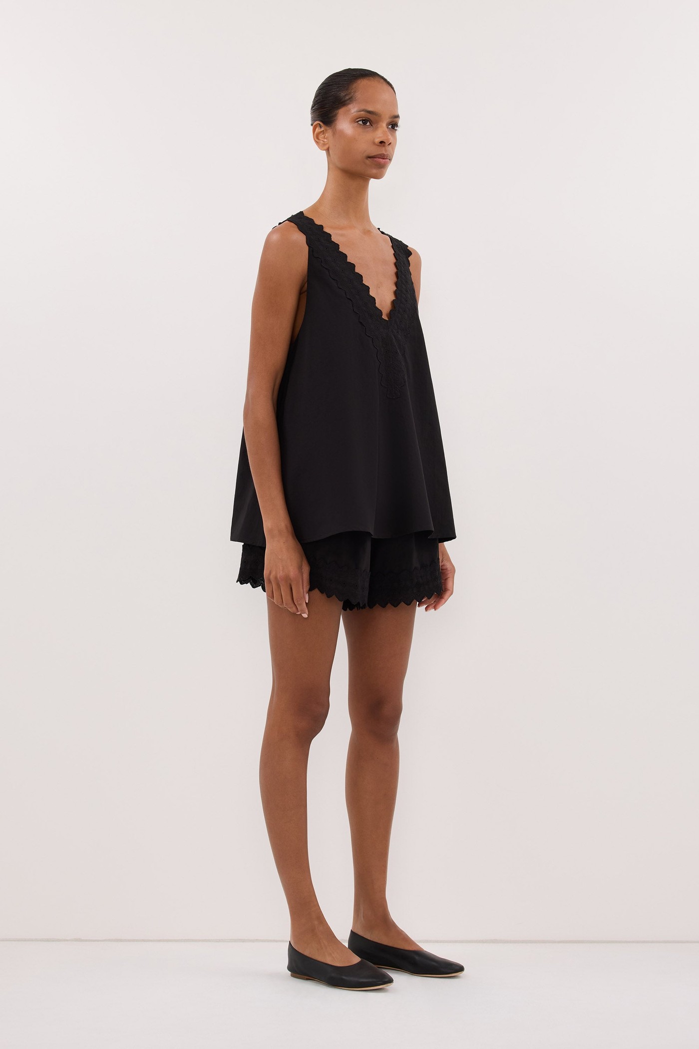 Annabel Black V Neck Top view 3